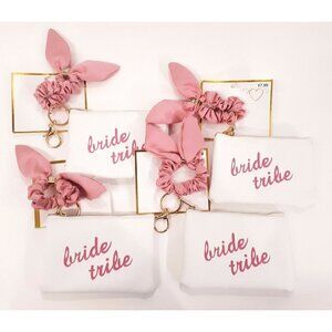 Bridesmaid Gifts Cosmetic Makeup Bag Bride Tribe Scrunchie Keychain 4Pk NEW